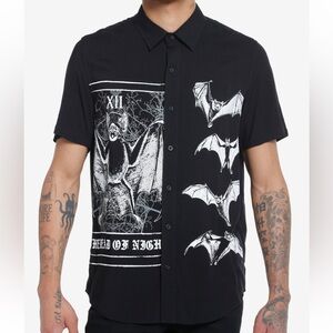 Unisex Bat Tarot Card Woven‎ Button Up Hot Topic Halloween Witchy